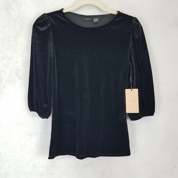 NEW Halogen Nordstrom S Velvet Black Top 3/4 Sleeves - Picture 1 of 9